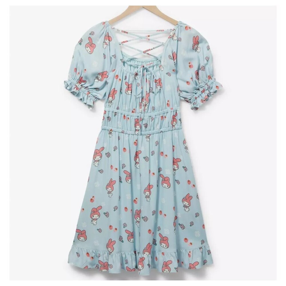 Sanrio My Melody Strappy Back Dress Size 2X Blue Midi Cosplay Bunny Cottagecore - Picture 2 of 9